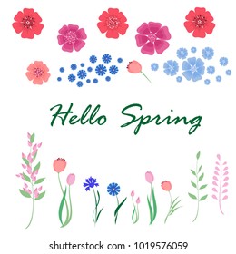 Hello Spring doodle hand-drawn set. vector illustration.