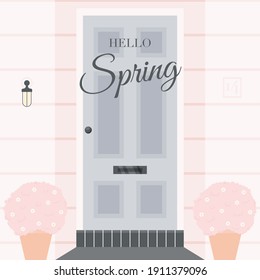 Hello spring flat design card. vector illustration.