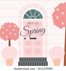 Hello spring flat design card. vector illustration.