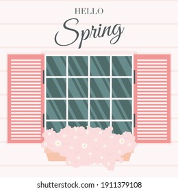 Hello spring flat design card. vector illustration.