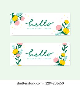 Hello spring floral banner vector