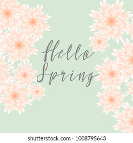 Hello Spring, floral greeting card, paper flowers. Banner with realistic paper flowers.