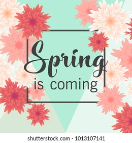 Hello Spring, floral greeting card, paper flowers. Banner with realistic paper flowers.