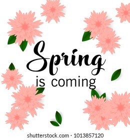 Hello Spring, floral greeting card, paper flowers. Banner with realistic paper flowers.