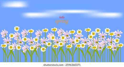 hello spring floral horizontal for card, banner.