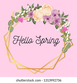 hello spring, floral wreath vector
