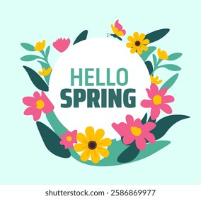 hello spring flower background banner or poster design template. observed every year in  March. Holiday concept. Use to any Template, card, poster, placard, template.