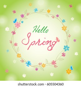 Hello spring flower on natural green background color.