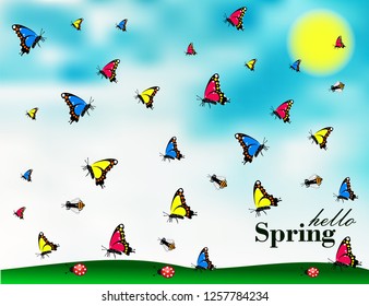 Hello spring flowers banner