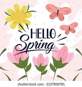 hello spring flowers and butterflies