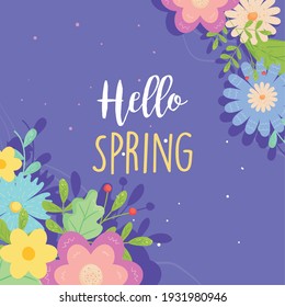 Hello spring with flowers card design, Season natural floral ornament garden and decoration theme Vector illustration