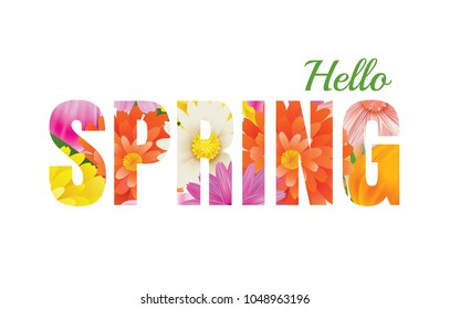 Hello spring flowers design in text background.