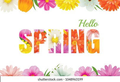 Hello spring flowers design in text background.