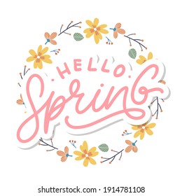 Hello Spring Flowers Text Background Frame lettering slogan