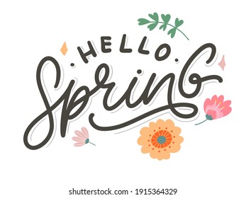 Hello Spring Flowers Text Background Frame lettering slogan