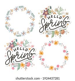 Hello Spring Flowers Text Background Frame lettering slogan