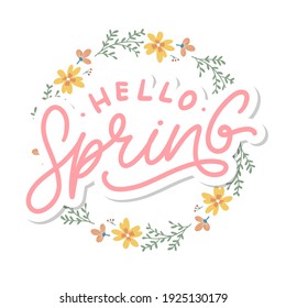 Hello Spring Flowers Text Background Frame lettering slogan