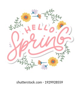 Hello Spring Flowers Text Background Frame lettering slogan