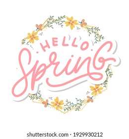 Hello Spring Flowers Text Background Frame lettering slogan