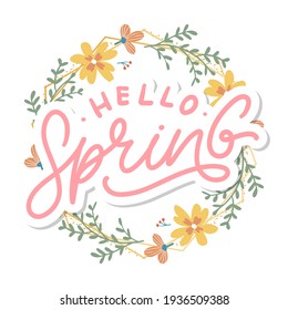 Hello Spring Flowers Text Background Frame Lettering Slogan
