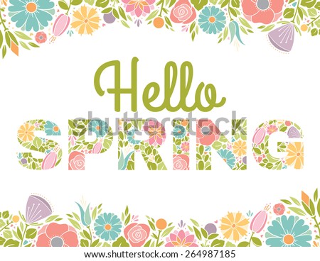 Hello Spring Flowers Text Background