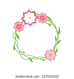 Hello spring flowers wreath. Cute hand drawn green yellow floral element Fresh spring graphic design Vector