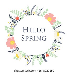 Hello spring. Frame with flowers. Vector illustrations