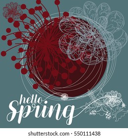 Hello spring grating card. Spring flowers vector illustration
