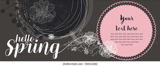 Hello spring grating card. Spring flowers vector illustration