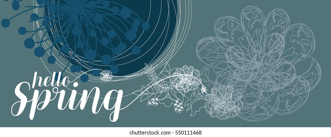 Hello spring grating card. Spring flowers vector illustration