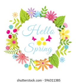 Hello Spring green card design / Floral Spring Graphic Design