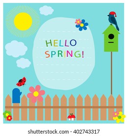 Hello spring! Greeting card.