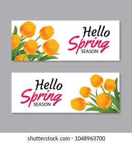 Hello spring greeting card banner template with colorful flower.Can be use voucher, wallpaper,flyers, invitation, posters, brochure, coupon discount.