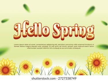 Hola Tarjeta de felicitación de primavera con girasoles en flor