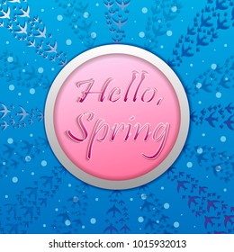 Hello Spring greeting card with colorful hand drawn flowers isolated on background