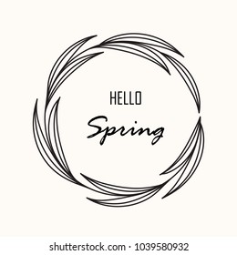 Hello spring greeting card with Hand drawing rustic floral wreath