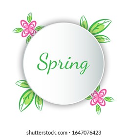 Hello Spring greeting card with hand drawn flowers and leaves in minimal flat design style vector illustration. Perfect for greeting card, background, backdrop. eps10