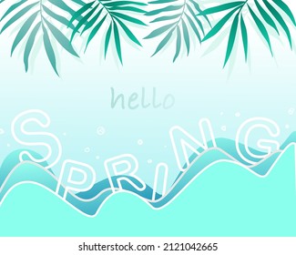 Hello spring greeting card. Spring holiday paper cut style concept.