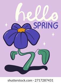 Olá convite de cartão de saudação primavera com flor brilhante. Ilustração desenhada à mão da primavera floral.