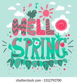 Hello spring greeting card vector template