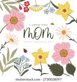 Hola tarjetas de felicitación de primavera, Anuncio del día de la madre, invitación, carteles con hermosas flores, Anuncio floral abstracto