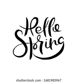 Hello spring. Grunge lettering isolated artwork. Typography stamp for t-shirt graphics, print, poster, banner, flyer, tags, postcard. Vector image