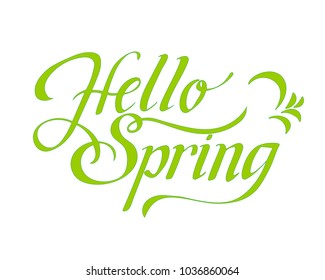 Hello Spring. Hand drawn calligraphy and brush pen lettering. design for holiday greeting card and invitation of seasonal spring holiday. black on white