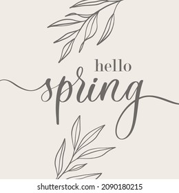 Hello Spring. Hand drawn calligraphy and brush pen lettering. design for holiday greeting card and invitation of seasonal spring holiday