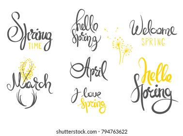 Hello Spring / Hand Drawn, calligraphy, vector graphic illustration