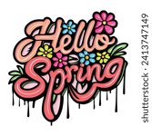 hello spring with hand drawn design