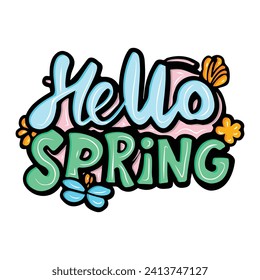 hello spring with hand drawn design