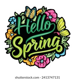 hello spring with hand drawn design