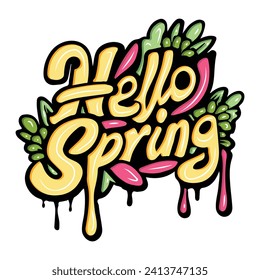 hello spring with hand drawn design