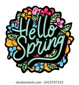 hello spring with hand drawn design